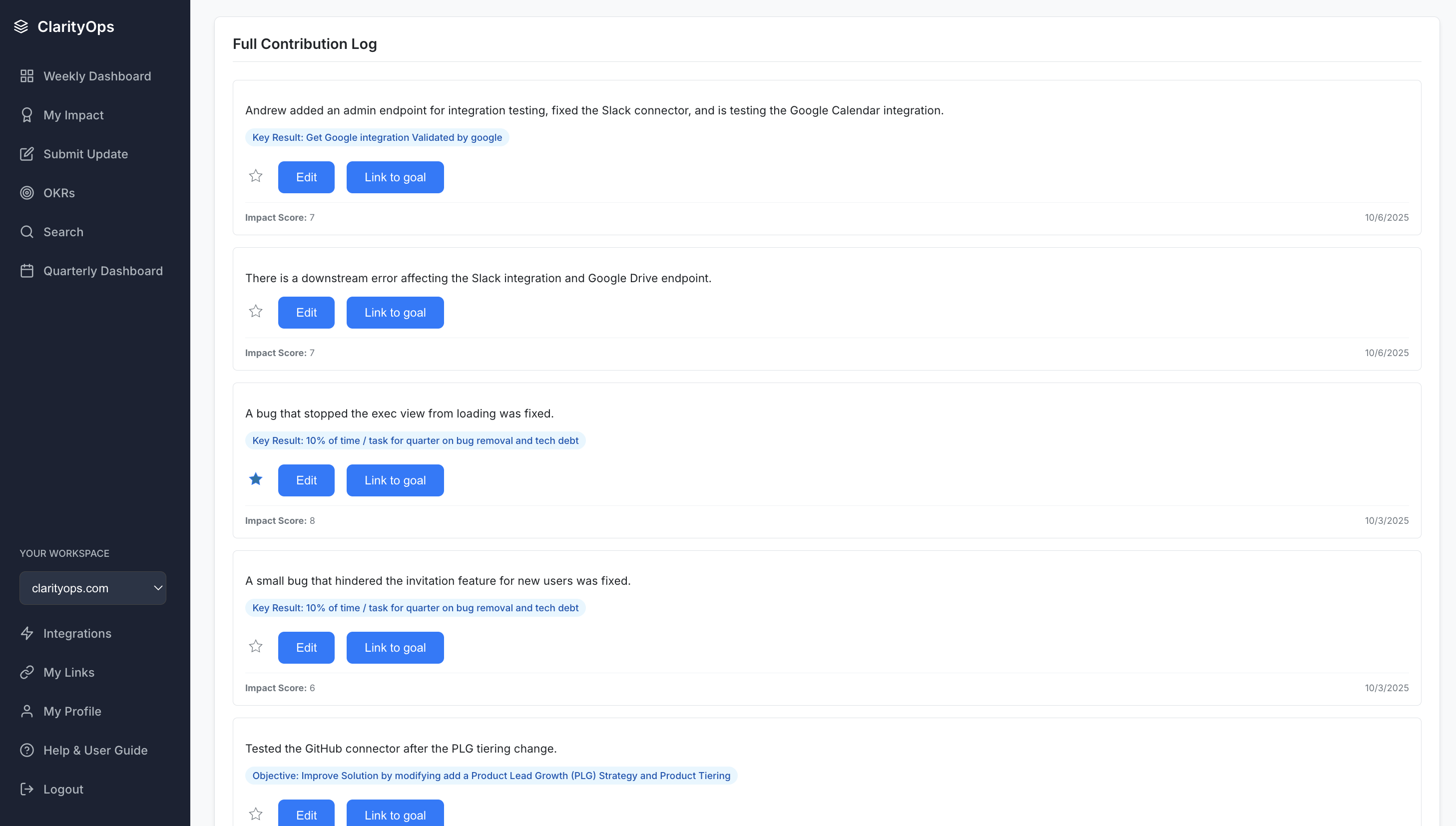 ClarityOps product montage showing contributions being captured.